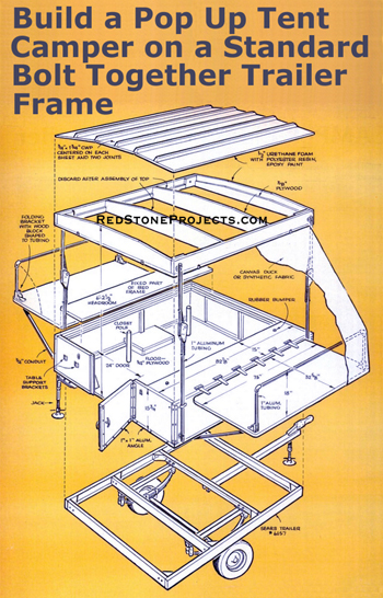Cover of plans for building a pop up tent camper on a standard bolt together trailer frame.